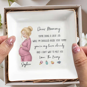 Dear Mommy You're My Hero Already With Pregnant Woman And Baby Icons - Personalized Custom Jewelry Dish, Square Ceramic Dish - MOM337_SCRD