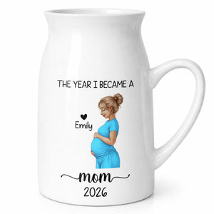 The Year I Became A Mom With Pregnant Woman Art - Personalized Ceramic Flower Vase