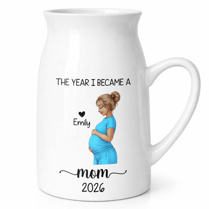 The Year I Became A Mom With Pregnant Woman Art - Personalized Ceramic Flower Vase