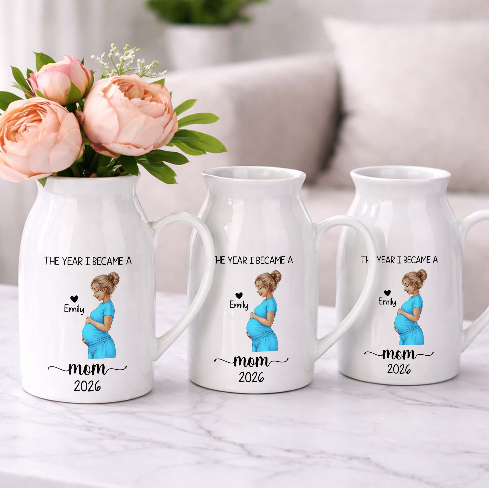 The Year I Became A Mom With Pregnant Woman Art - Personalized Ceramic Flower Vase
