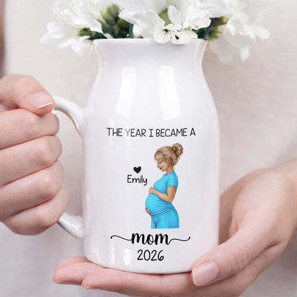 The Year I Became A Mom With Pregnant Woman Art - Personalized Ceramic Flower Vase
