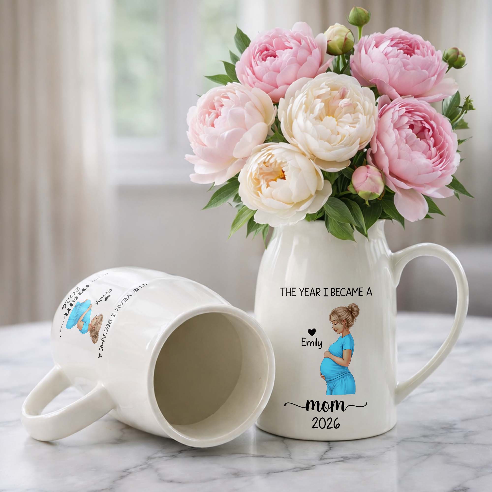 The Year I Became A Mom With Pregnant Woman Art - Personalized Ceramic Flower Vase