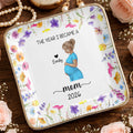 The Year I Became A Mom With Birth Flowers - Personalized Custom Jewelry Dish, Ceramic Dish, Square Shape - MOM340_SCRF