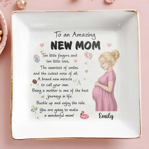 To An Amazing New Mom Pregnant Woman Miracle Journey - Personalized Custom Jewelry Dish, Square Ceramic Dish - MOM346_SCRD
