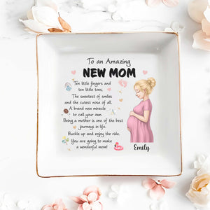 To An Amazing New Mom Pregnant Woman Miracle Journey - Personalized Custom Jewelry Dish, Square Ceramic Dish - MOM346_SCRD