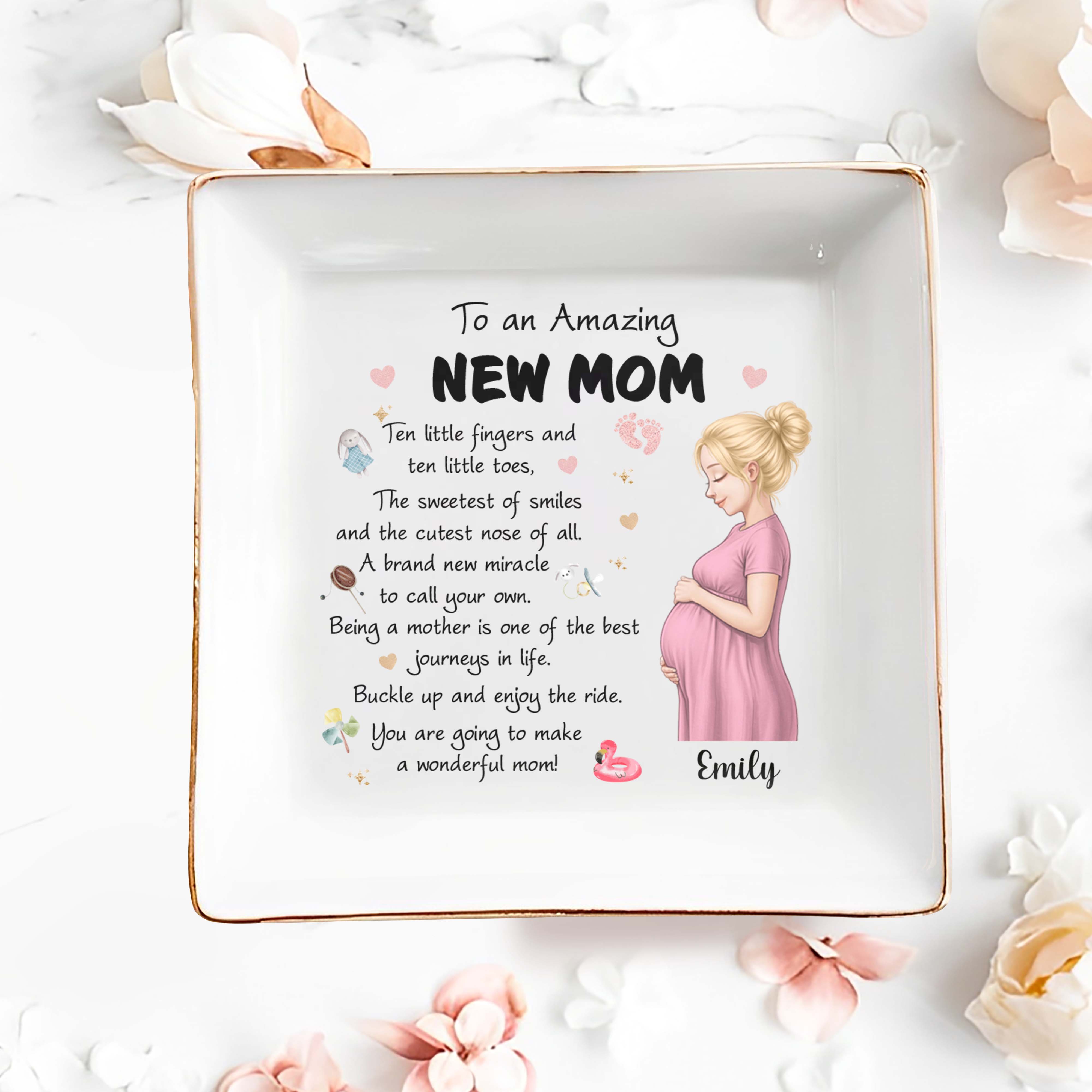 To An Amazing New Mom Pregnant Woman Miracle Journey - Personalized Custom Jewelry Dish, Square Ceramic Dish - MOM346_SCRD