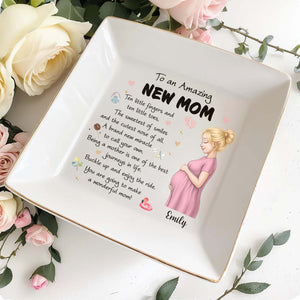 To An Amazing New Mom Pregnant Woman Miracle Journey - Personalized Custom Jewelry Dish, Square Ceramic Dish - MOM346_SCRD