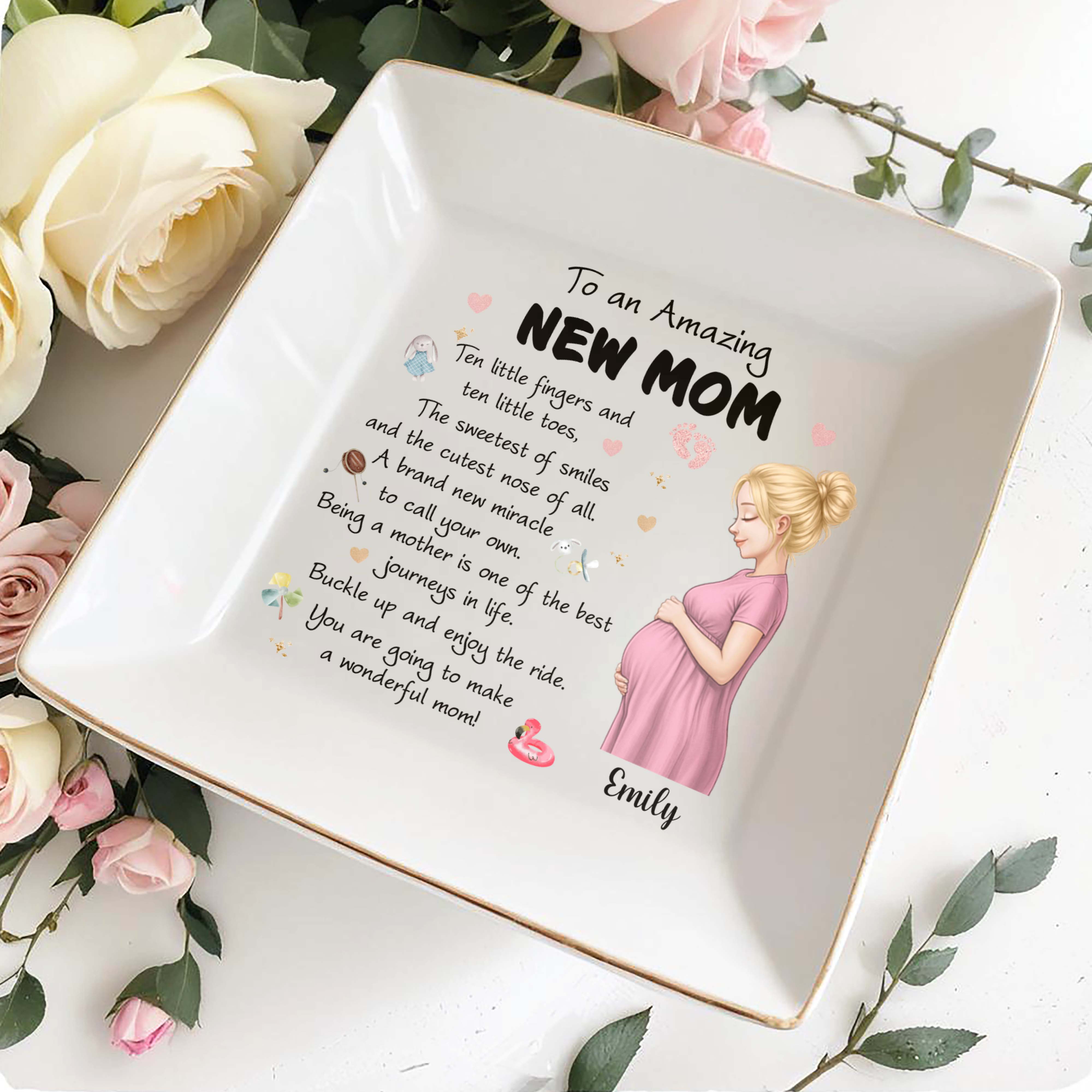 To An Amazing New Mom Pregnant Woman Miracle Journey - Personalized Custom Jewelry Dish, Square Ceramic Dish - MOM346_SCRD