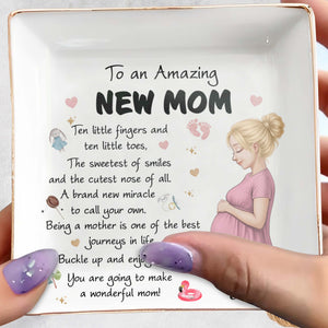 To An Amazing New Mom Pregnant Woman Miracle Journey - Personalized Custom Jewelry Dish, Square Ceramic Dish - MOM346_SCRD