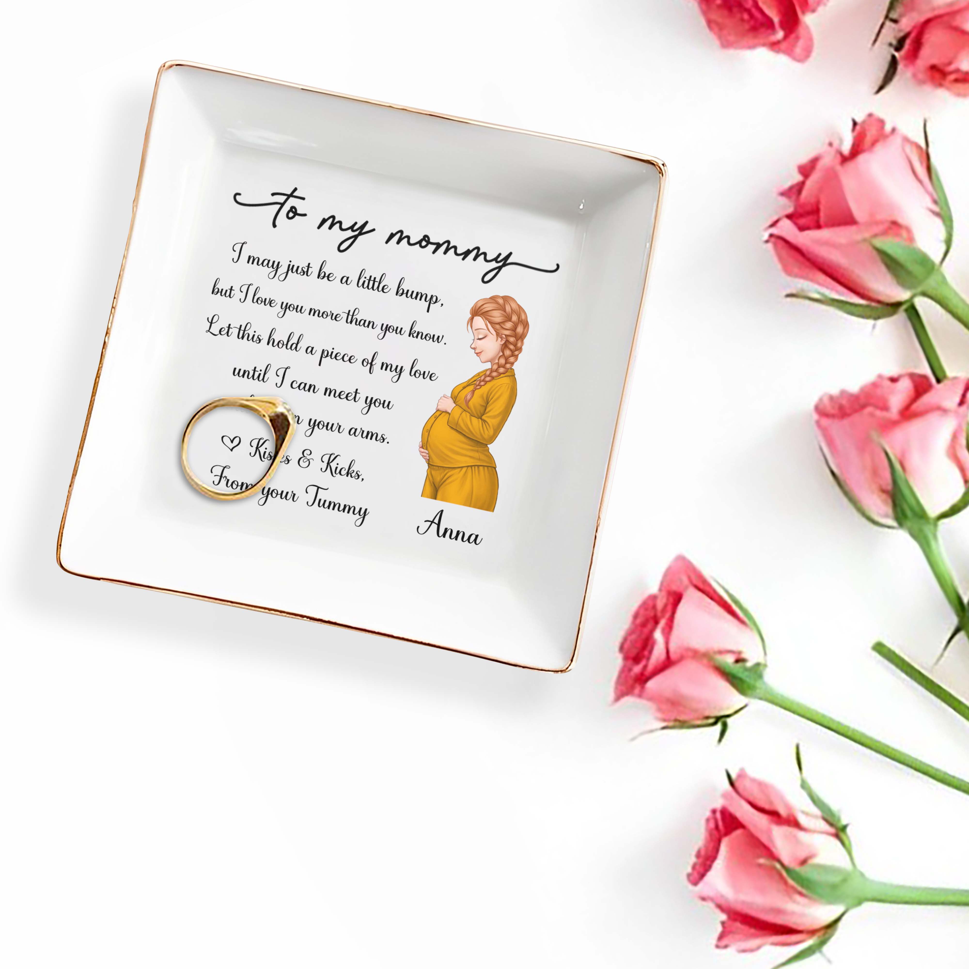 To My Mommy I May Just Be A Little Bump Pregnant Woman - Personalized Custom Jewelry Dish, Square Ceramic Dish - MOM355_SCRD