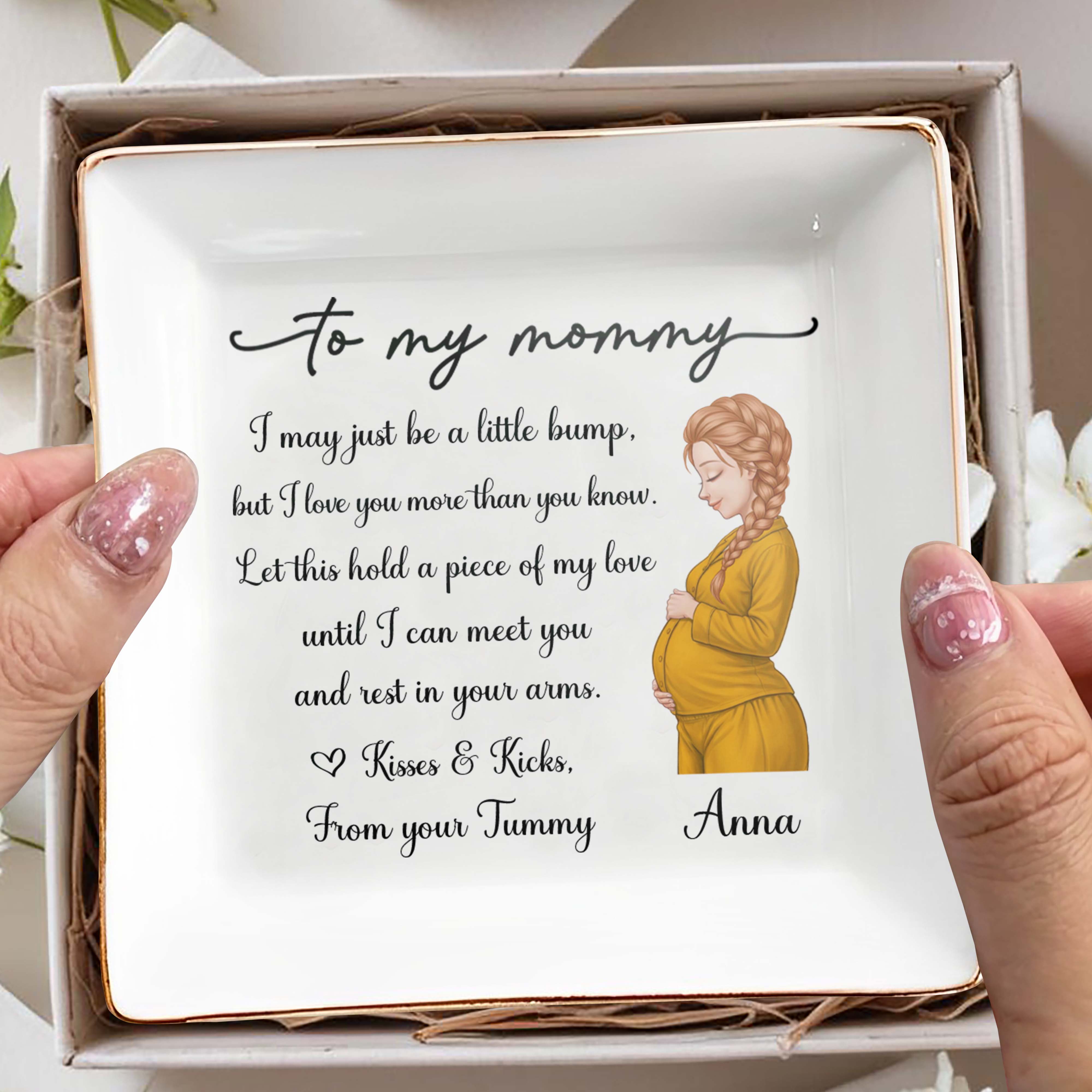 To My Mommy I May Just Be A Little Bump Pregnant Woman - Personalized Custom Jewelry Dish, Square Ceramic Dish - MOM355_SCRD