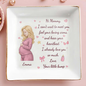 Hi Mommy I Can't Wait To Meet You Pregnant Woman With Hearts - Personalized Custom Jewelry Dish, Square Ceramic Dish - MOM362_SCRD