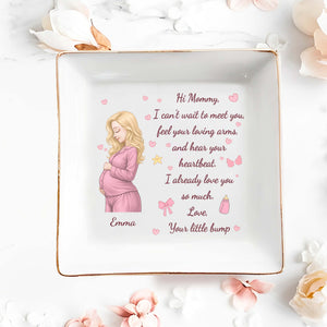 Hi Mommy I Can't Wait To Meet You Pregnant Woman With Hearts - Personalized Custom Jewelry Dish, Square Ceramic Dish - MOM362_SCRD