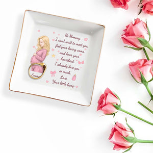 Hi Mommy I Can't Wait To Meet You Pregnant Woman With Hearts - Personalized Custom Jewelry Dish, Square Ceramic Dish - MOM362_SCRD
