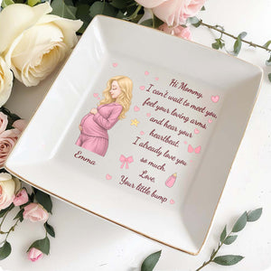 Hi Mommy I Can't Wait To Meet You Pregnant Woman With Hearts - Personalized Custom Jewelry Dish, Square Ceramic Dish - MOM362_SCRD