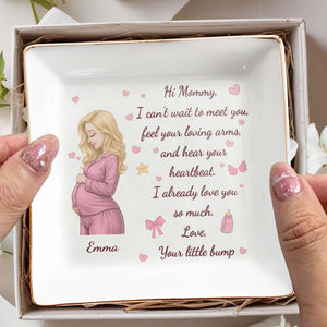 Hi Mommy I Can't Wait To Meet You Pregnant Woman With Hearts - Personalized Custom Jewelry Dish, Square Ceramic Dish - MOM362_SCRD