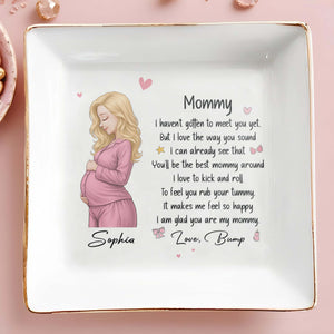 Mommy I Haven't Gotten To Meet You Yet Pregnant Woman Heart - Personalized Custom Jewelry Dish, Square Ceramic Dish - MOM363_SCRD
