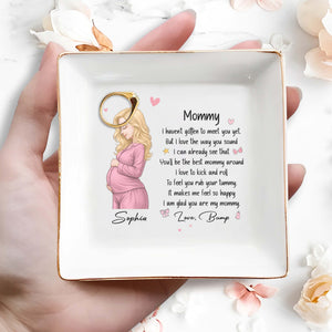 Mommy I Haven't Gotten To Meet You Yet Pregnant Woman Heart - Personalized Custom Jewelry Dish, Square Ceramic Dish - MOM363_SCRD