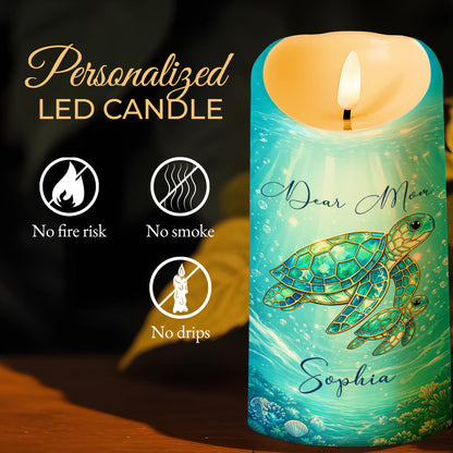 Dear Mom No Matter How Old I Get Sea Turtle Stained Glass Effect - Personalized Custom LED Candle - MOM365_LECA