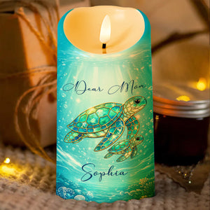 Dear Mom No Matter How Old I Get Sea Turtle Stained Glass Effect - Personalized Custom LED Candle - MOM365_LECA