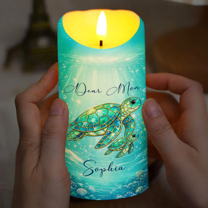 Dear Mom No Matter How Old I Get Sea Turtle Stained Glass Effect - Personalized Custom LED Candle - MOM365_LECA