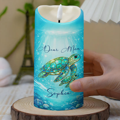 Dear Mom No Matter How Old I Get Sea Turtle Stained Glass Effect - Personalized Custom LED Candle - MOM365_LECA