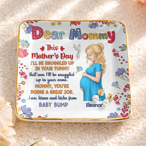 Dear Mommy This Mother's Day Expecting Mother And Floral Art - Personalized Custom Jewelry Dish, Ceramic Dish, Square Shape - MOM372_SCRF