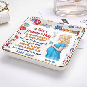 Dear Mommy This Mother's Day Expecting Mother And Floral Art - Personalized Custom Jewelry Dish, Ceramic Dish, Square Shape - MOM372_SCRF