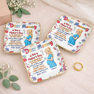 Dear Mommy This Mother's Day Expecting Mother And Floral Art - Personalized Custom Jewelry Dish, Ceramic Dish, Square Shape - MOM372_SCRF