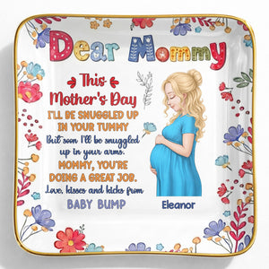 Dear Mommy This Mother's Day Expecting Mother And Floral Art - Personalized Custom Jewelry Dish, Ceramic Dish, Square Shape - MOM372_SCRF