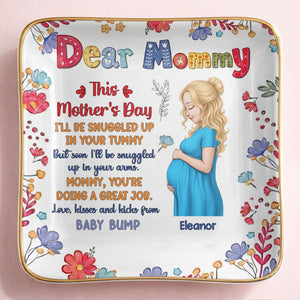 Dear Mommy This Mother's Day Expecting Mother And Floral Art - Personalized Custom Jewelry Dish, Ceramic Dish, Square Shape - MOM372_SCRF