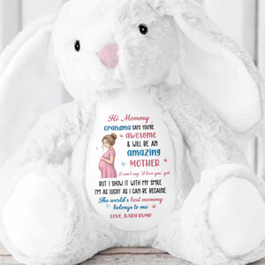 Hi Mommy Grandma Says You Are Awesome Pregnant Woman And Butterflies - Personalized Stuffed Bunny - MOM373_BUN