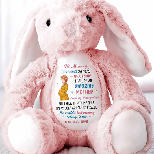 Hi Mommy Grandma Says You Are Awesome Pregnant Woman And Butterflies - Personalized Stuffed Bunny - MOM373_BUN