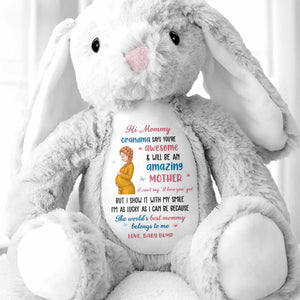 Hi Mommy Grandma Says You Are Awesome Pregnant Woman And Butterflies - Personalized Stuffed Bunny - MOM373_BUN