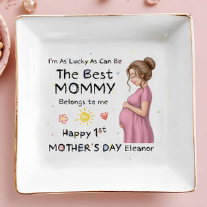 The Best Mommy Belongs To Me Pregnant Woman Mother's Day - Personalized Custom Jewelry Dish, Square Ceramic Dish - MOM374_SCRD