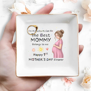 The Best Mommy Belongs To Me Pregnant Woman Mother's Day - Personalized Custom Jewelry Dish, Square Ceramic Dish - MOM374_SCRD