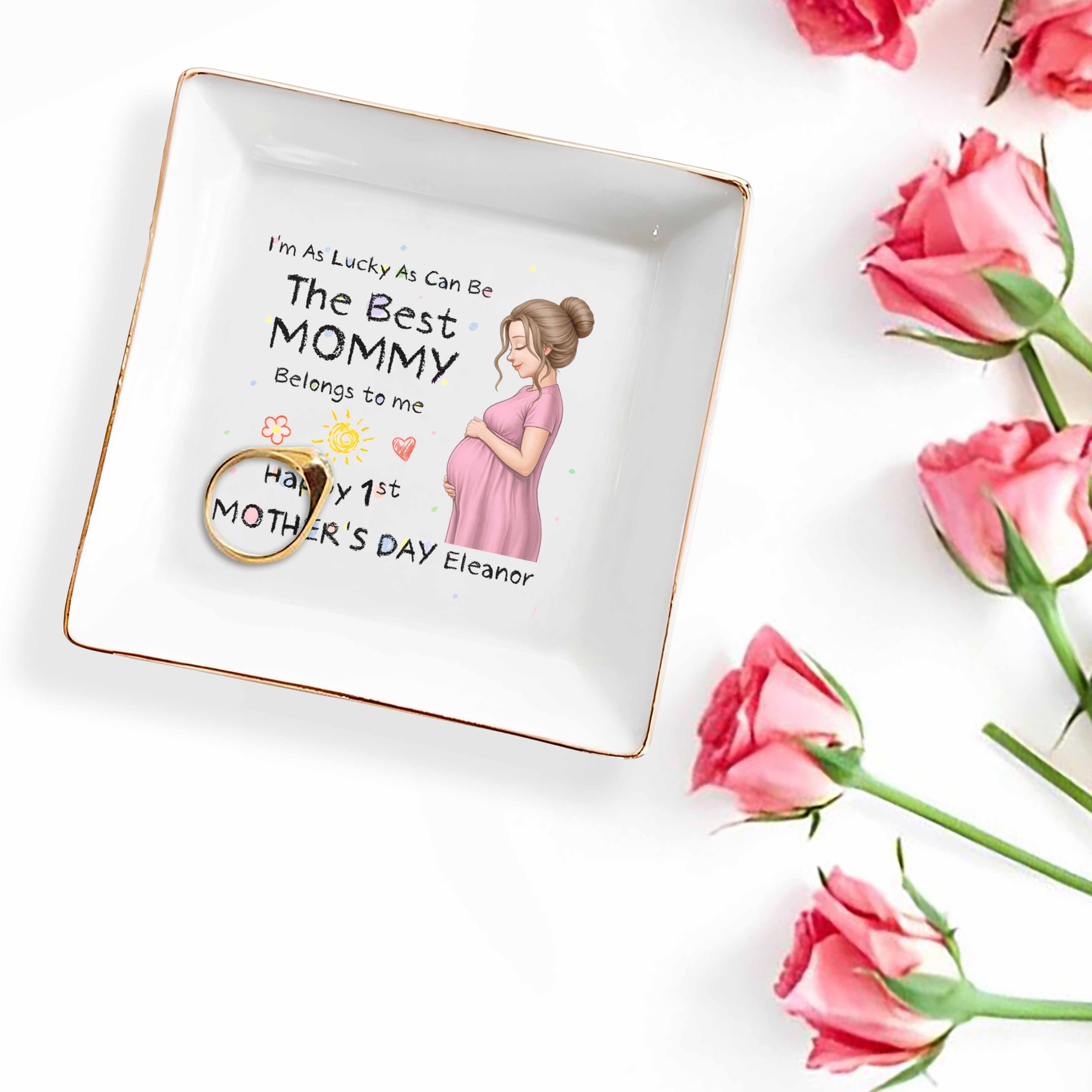 The Best Mommy Belongs To Me Pregnant Woman Mother's Day - Personalized Custom Jewelry Dish, Square Ceramic Dish - MOM374_SCRD