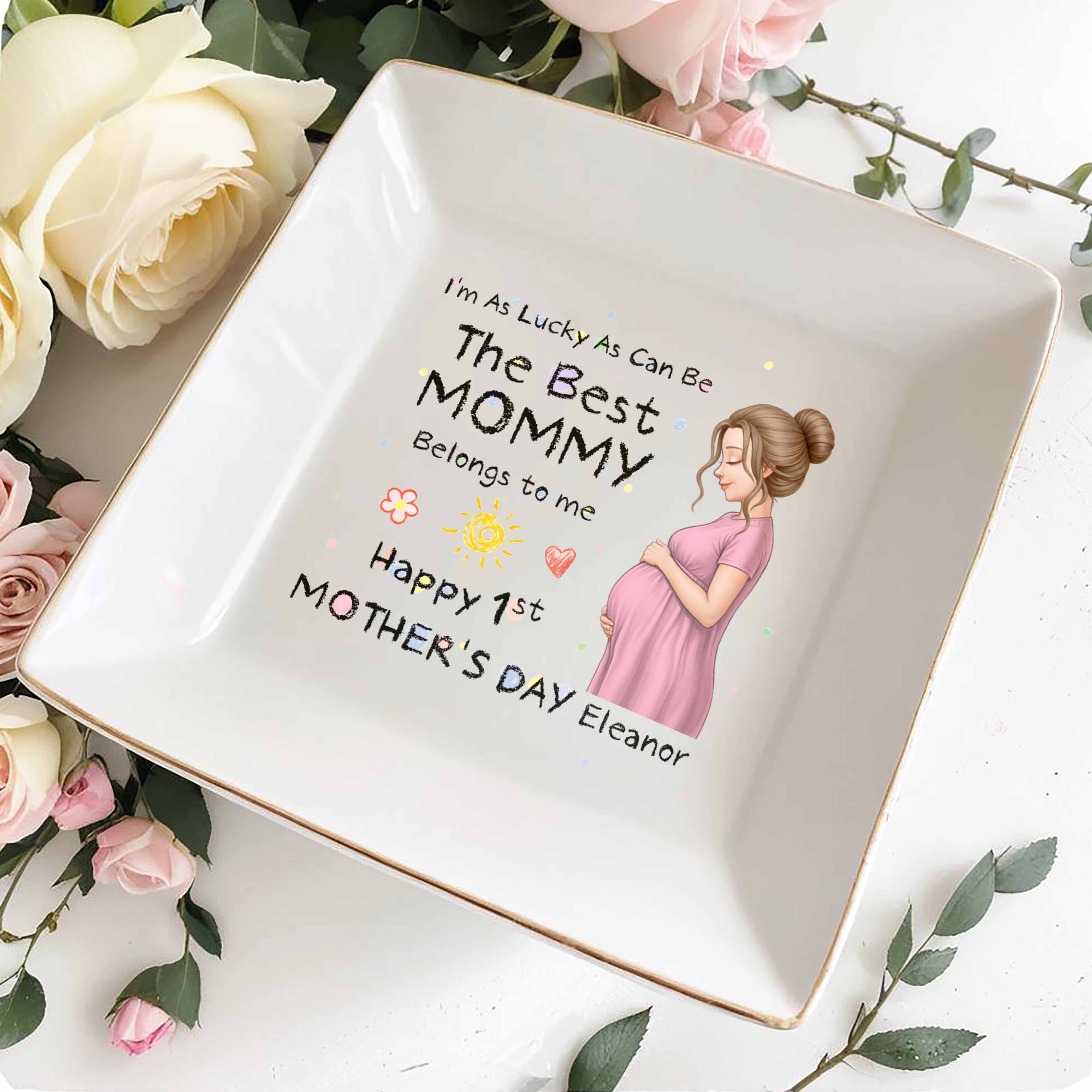 The Best Mommy Belongs To Me Pregnant Woman Mother's Day - Personalized Custom Jewelry Dish, Square Ceramic Dish - MOM374_SCRD