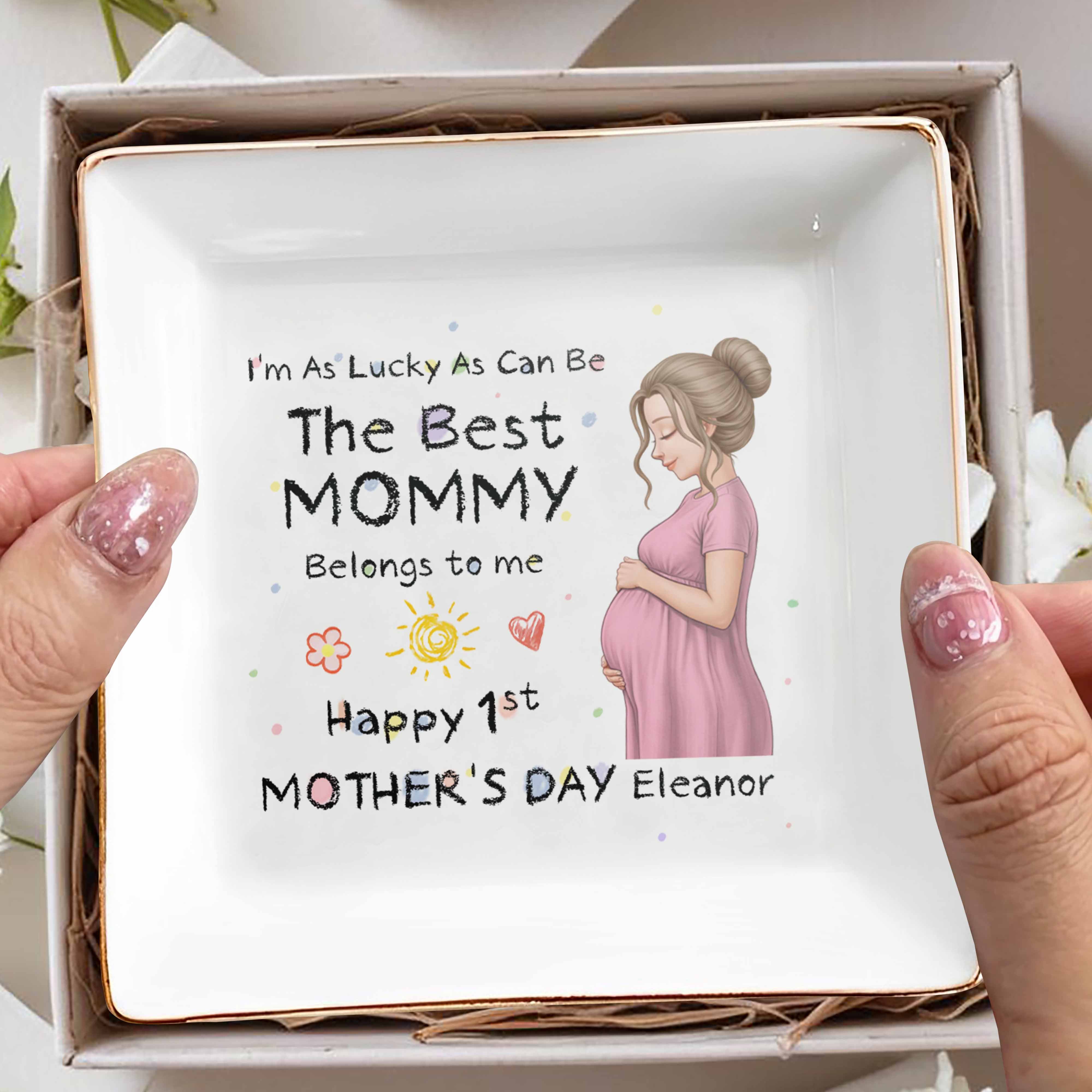 The Best Mommy Belongs To Me Pregnant Woman Mother's Day - Personalized Custom Jewelry Dish, Square Ceramic Dish - MOM374_SCRD