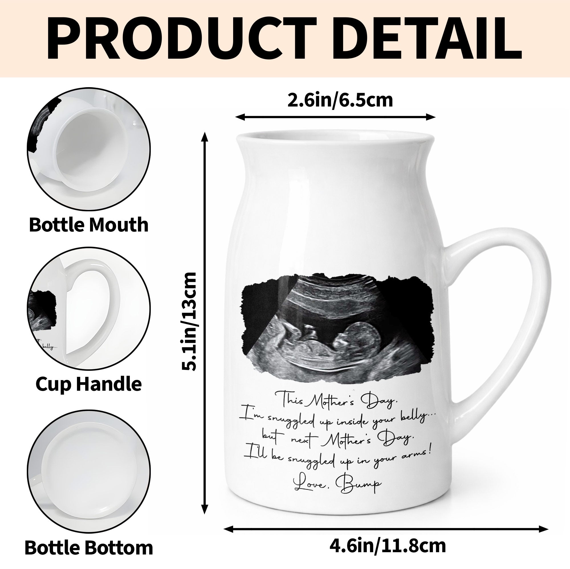 This Mother's Day I'm Snuggled Up Ultrasound Photo Sonogram - Personalized Ceramic Flower Vase