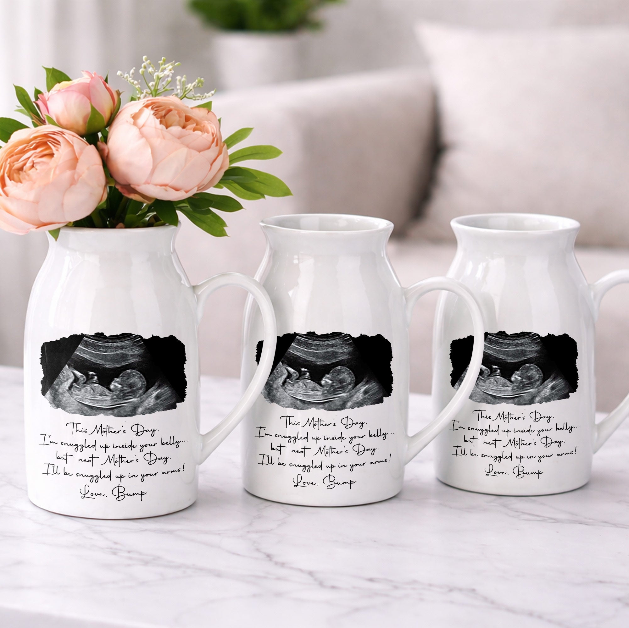 This Mother's Day I'm Snuggled Up Ultrasound Photo Sonogram - Personalized Ceramic Flower Vase