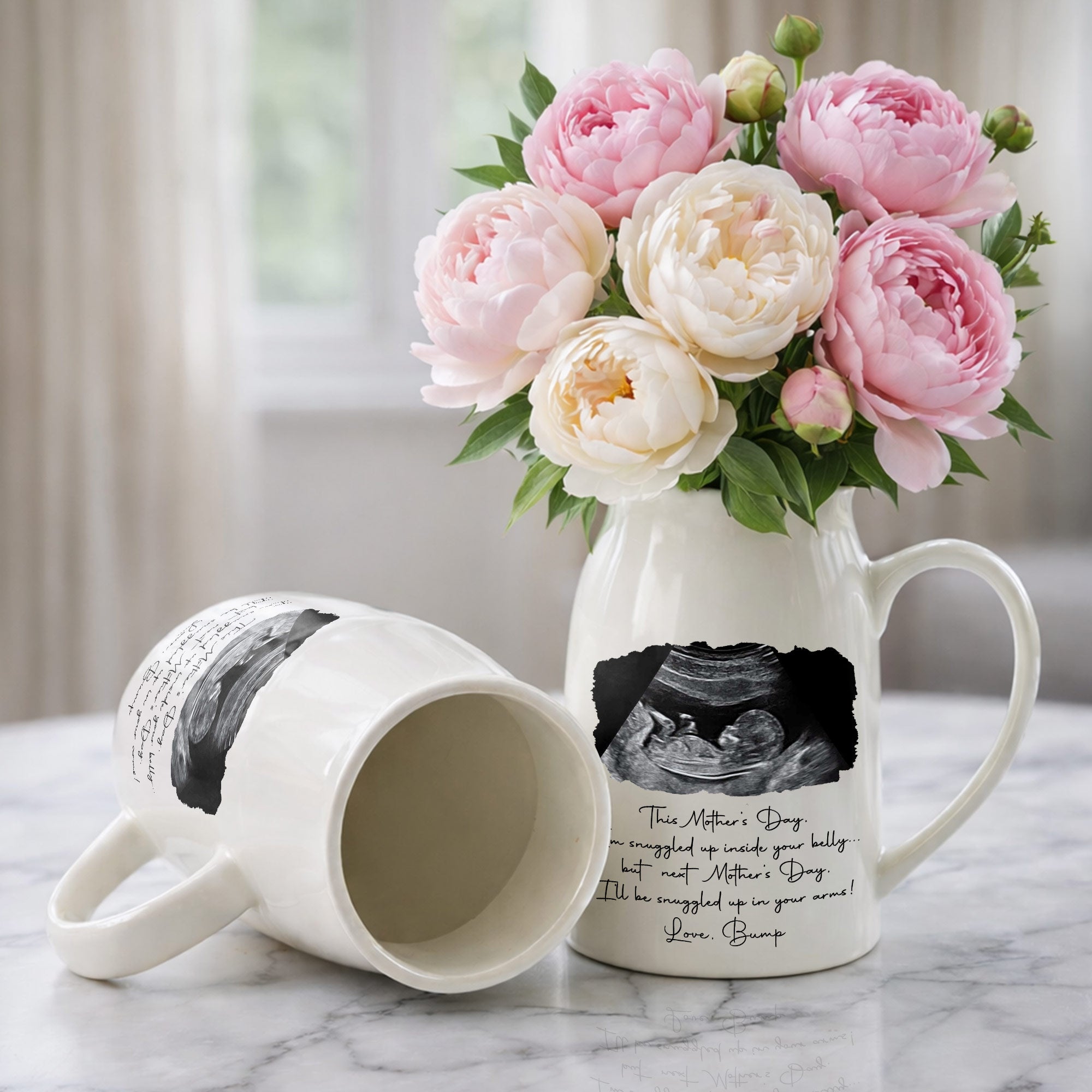 This Mother's Day I'm Snuggled Up Ultrasound Photo Sonogram - Personalized Ceramic Flower Vase