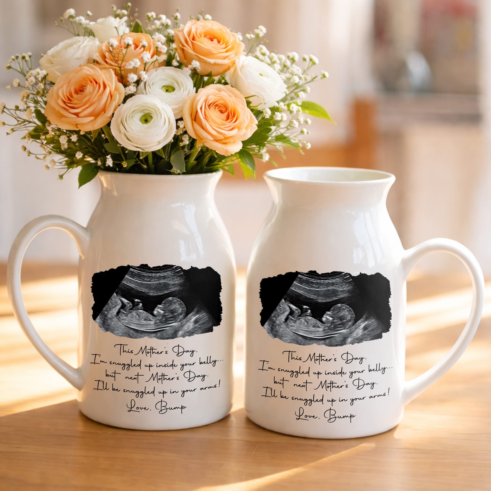 This Mother's Day I'm Snuggled Up Ultrasound Photo Sonogram - Personalized Ceramic Flower Vase