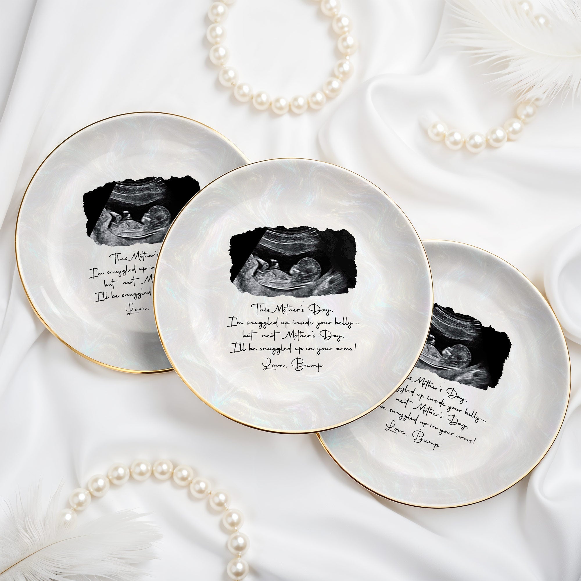 This Mother's Day I'm Snuggled Up Ultrasound Sonogram Photo - Personalized Custom Jewelry Dish, Ceramic Dish, Round Shape - MOM375_RCRF