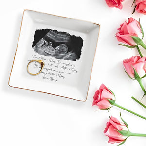 This Mother's Day Snuggled Up In Your Belly Ultrasound Photo Ceramic Dish - Personalized Custom Jewelry Dish, Square Ceramic Dish - MOM375_SCRD