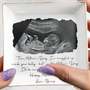 This Mother's Day Snuggled Up In Your Belly Ultrasound Photo Ceramic Dish - Personalized Custom Jewelry Dish, Square Ceramic Dish - MOM375_SCRD