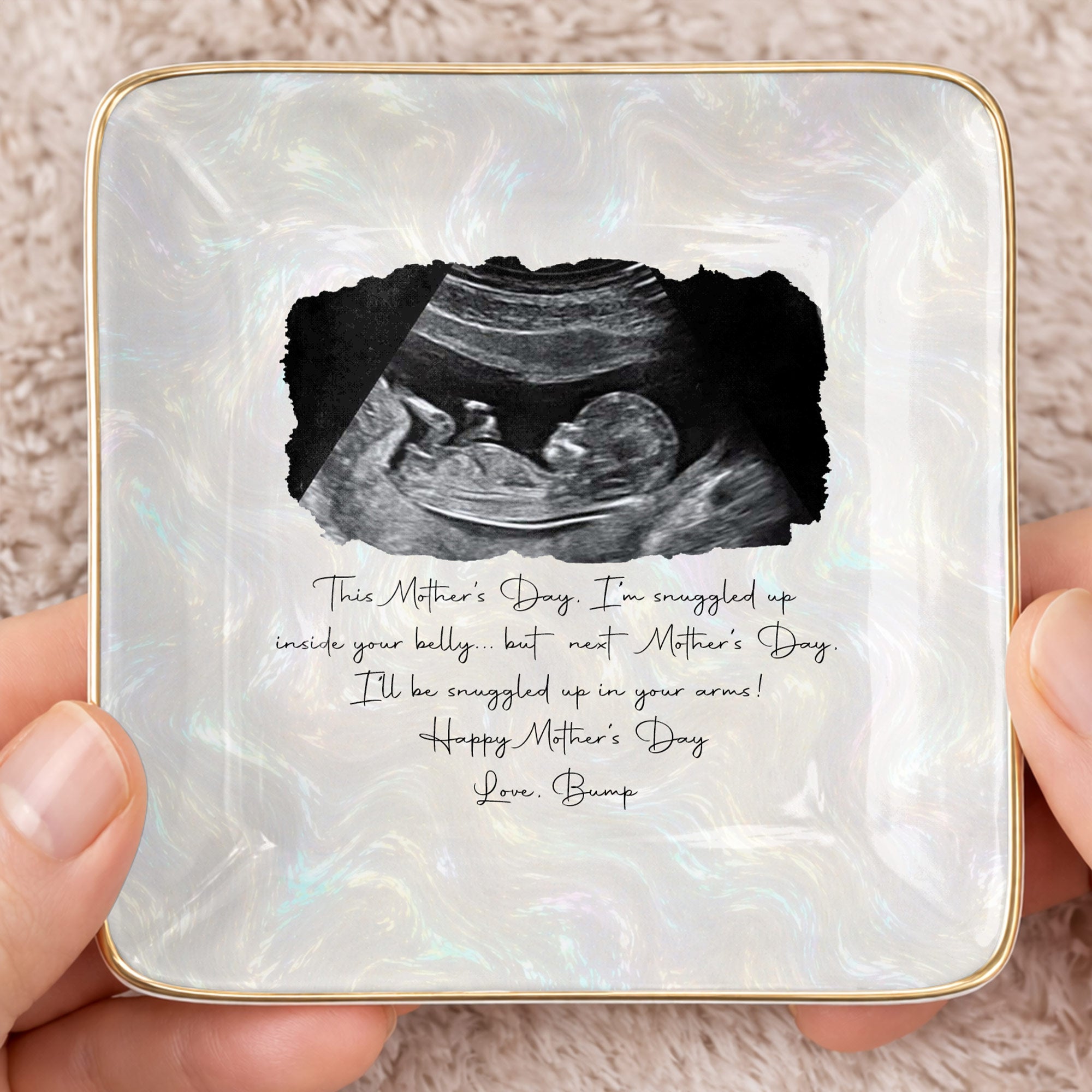This Mother's Day Snuggled Up Sonogram Personalized Photo Design - Personalized Custom Jewelry Dish, Ceramic Dish, Square Shape - MOM375_SCRF