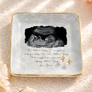 This Mother's Day Snuggled Up Sonogram Personalized Photo Design - Personalized Custom Jewelry Dish, Ceramic Dish, Square Shape - MOM375_SCRF