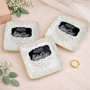 This Mother's Day Snuggled Up Sonogram Personalized Photo Design - Personalized Custom Jewelry Dish, Ceramic Dish, Square Shape - MOM375_SCRF