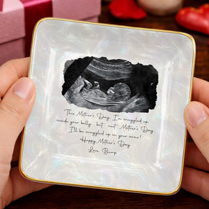This Mother's Day Snuggled Up Sonogram Personalized Photo Design - Personalized Custom Jewelry Dish, Ceramic Dish, Square Shape - MOM375_SCRF